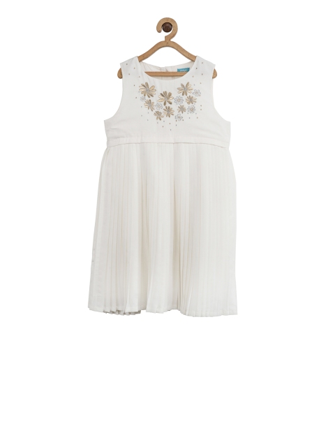 

Miyo Girls White Embroidered A-Line Dress