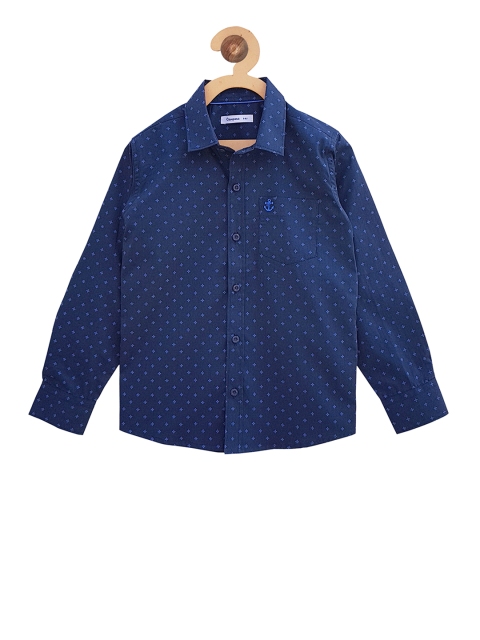 

Campana Boys Navy Blue Regular Fit Printed Casual Shirt