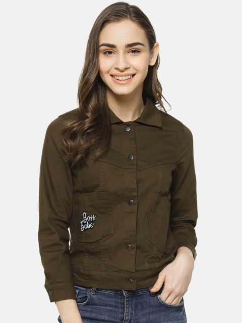 

Campus Sutra Women Olive Green Solid Tailored Jacket