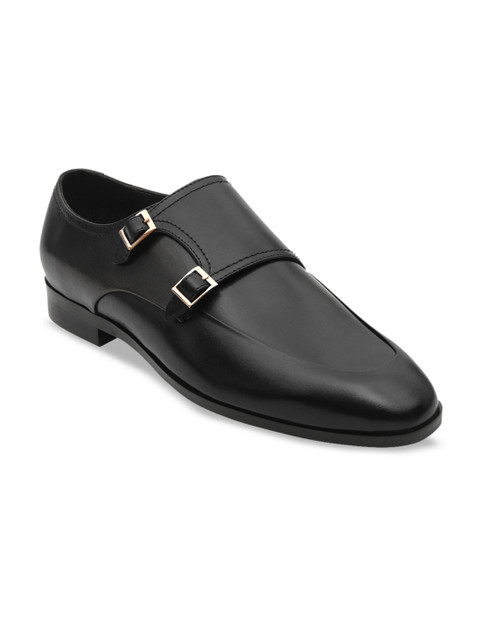 

ROSSO BRUNELLO Men Black Solid Leather Formal Monks