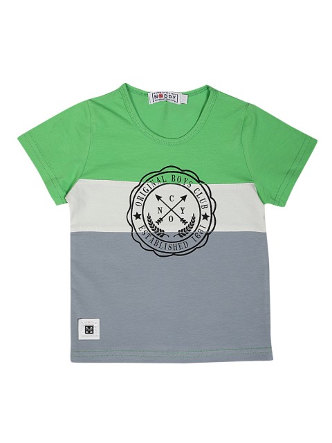 

Noddy Boys Grey & Green Colourblocked Round Neck T-shirt