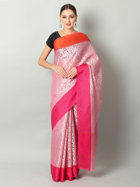 

EthnicRoom Pink & Orange Supernet Handloom Woven Design Kota Saree