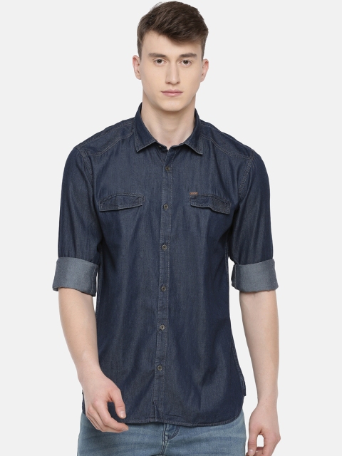 

JDC Men Blue Slim Fit Solid Casual Shirt