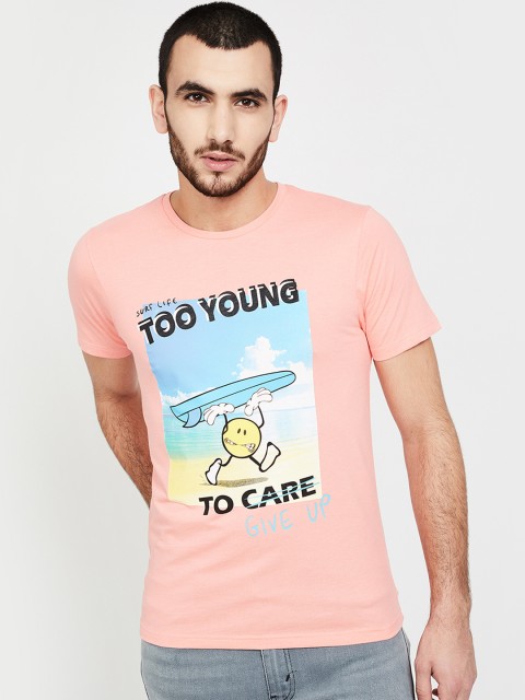 Smiley World Men Orange Printed Round Neck T-shirt