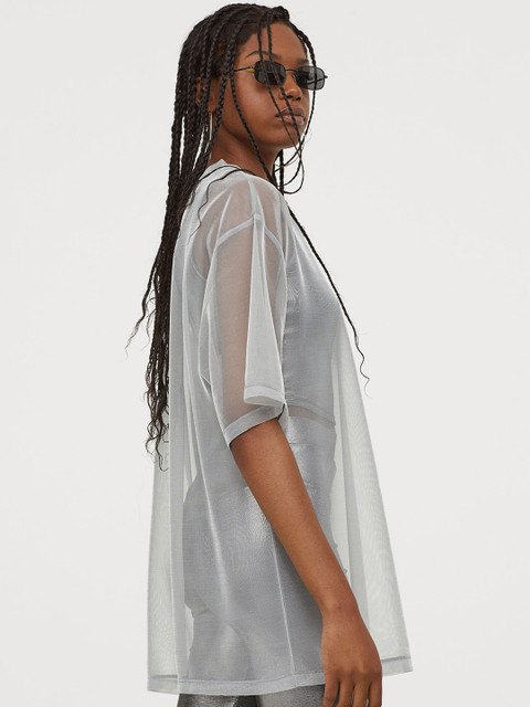 

H&M Women Silver-Toned Oversized Mesh T-shirt