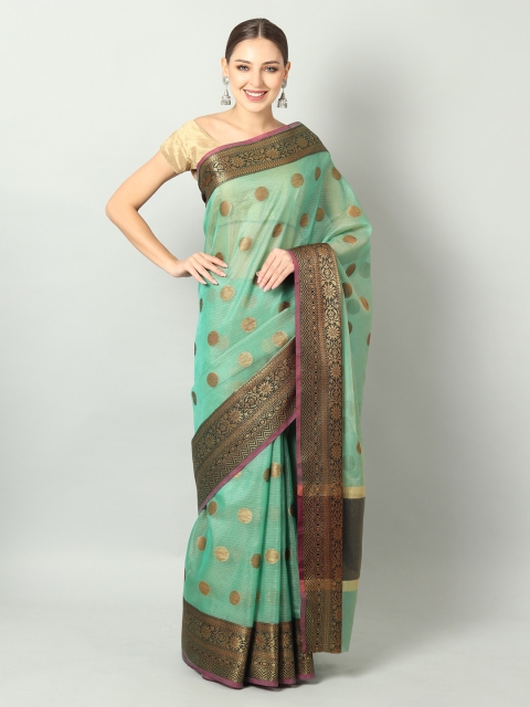 

EthnicRoom Sea Green & Golden Handloom Woven Design Banarasi Saree
