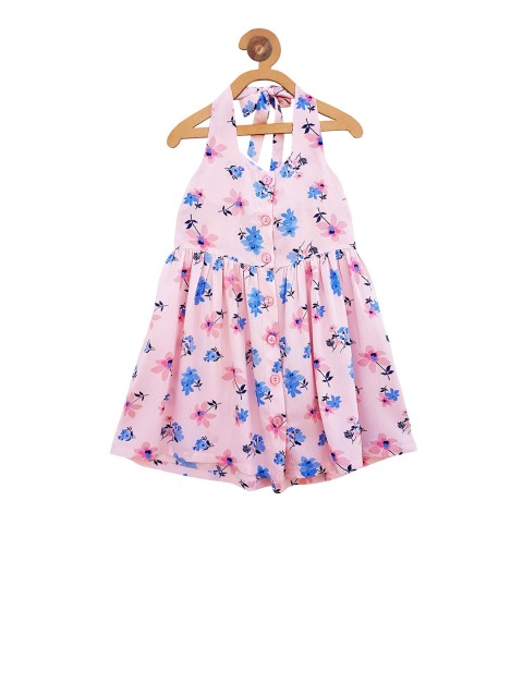 

Campana Girls Pink & Blue Printed Fit and Flare Dress