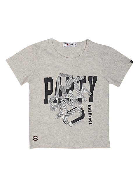 

Noddy Boys Grey Melange Printed Round Neck T-shirt