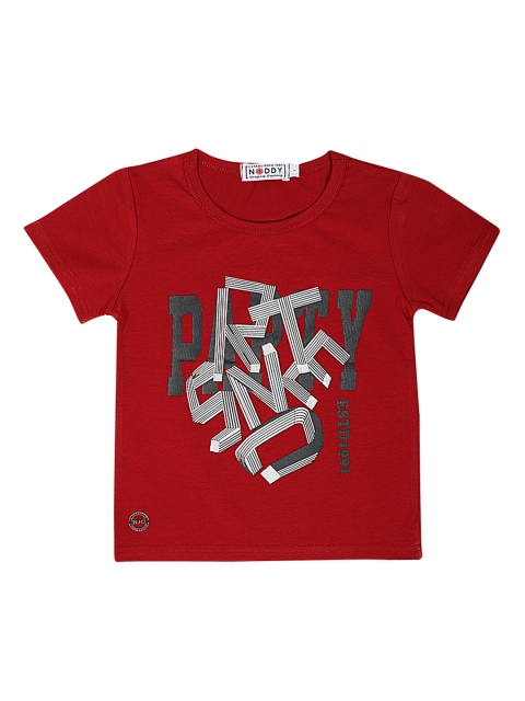 

Noddy Boys Maroon & Grey Printed Round Neck T-shirt