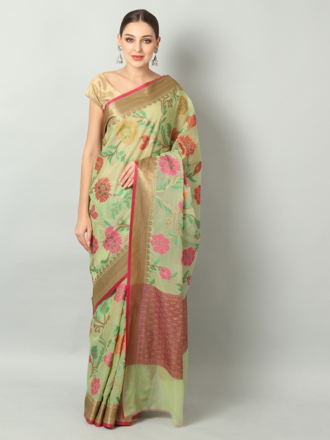 EthnicRoom Green & Gold-Toned Handloom Woven Design Banarasi Saree