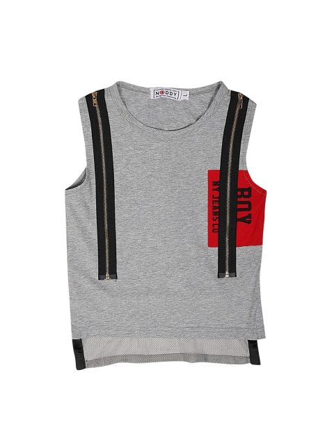 

Noddy Boys Grey Melange & Red Printed Round Neck T-shirt