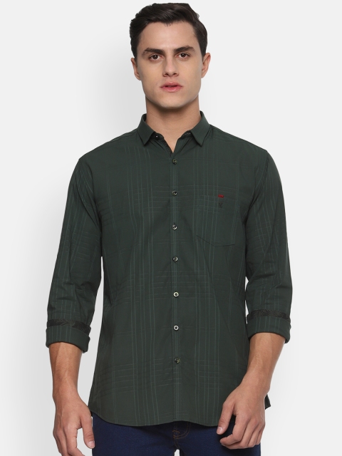 

V Dot Men Olive Green Slim Fit Checked Casual Shirt
