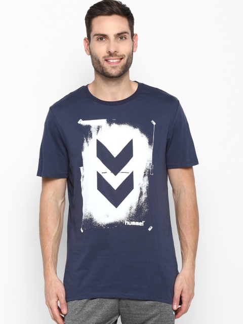 

hummel Men Navy Blue Printed Round Neck T-shirt