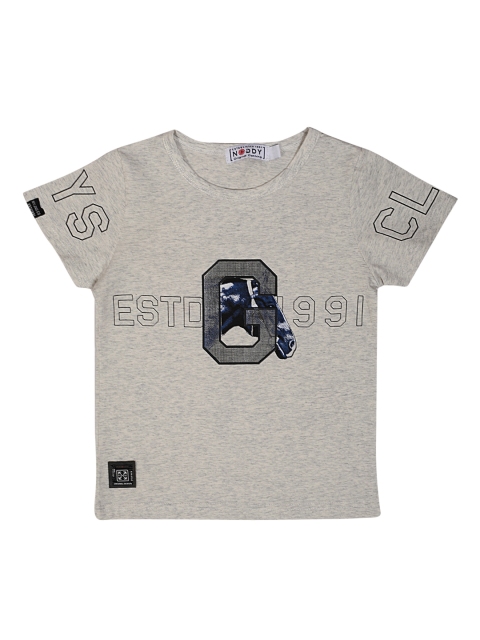 

Noddy Boys Grey Melange Printed Round Neck T-shirt