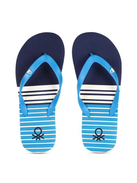 

United Colors of Benetton Men Blue & White Striped Thong Flip-Flops