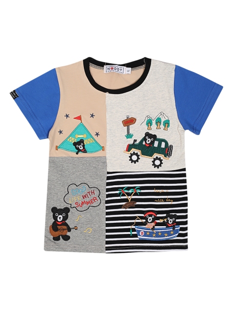 

Noddy Boys Beige & Grey Printed Round Neck T-shirt