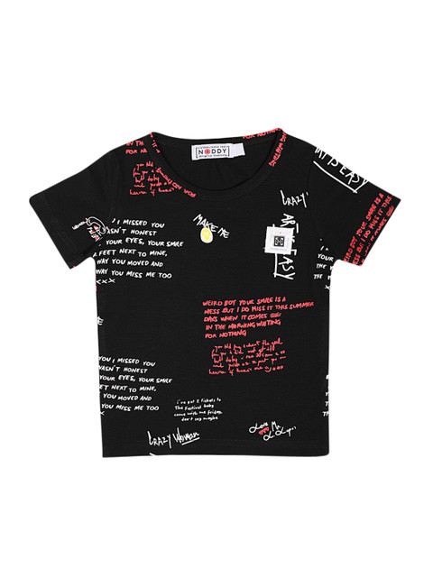 

Noddy Boys Black & Off-White Printed Round Neck T-shirt