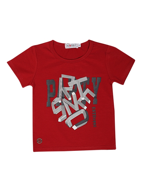 

Noddy Boys Maroon Printed Round Neck T-shirt