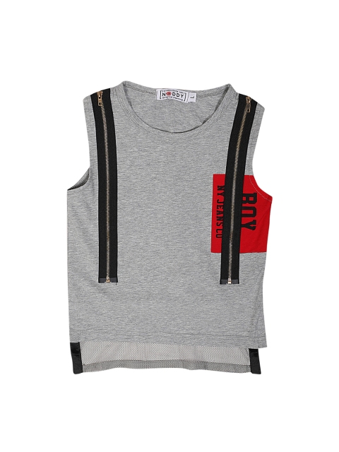 

Noddy Boys Grey Melange & Red Printed Round Neck T-shirt