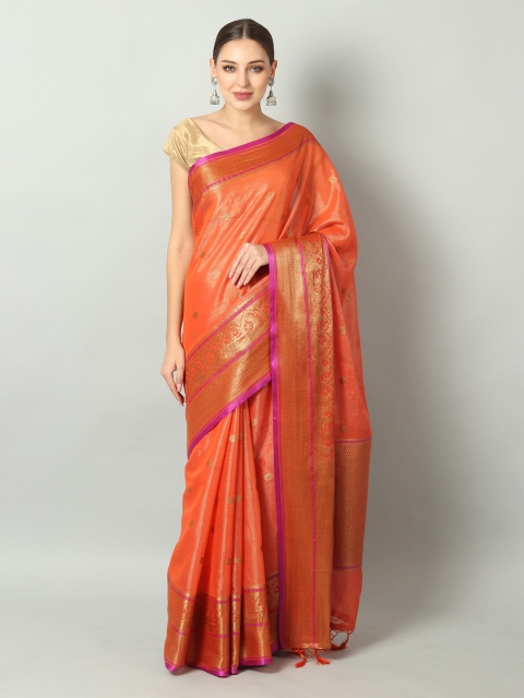 

EthnicRoom Orange & Golden Handloom Woven Design Banarasi Saree