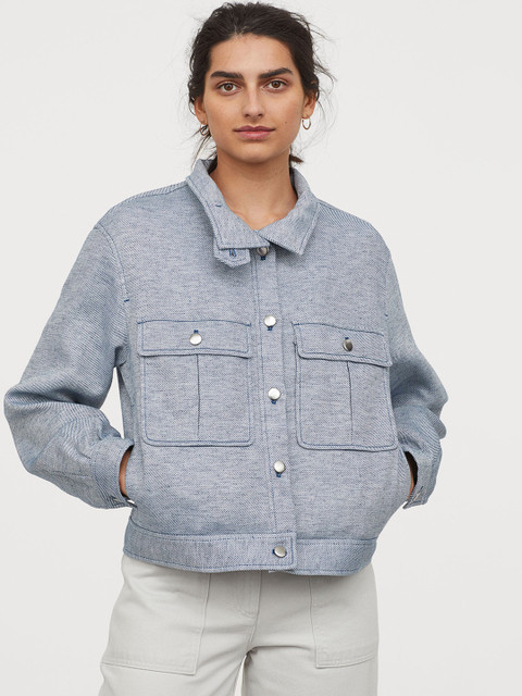 

H&M Women Blue Solid Shirt Jacket