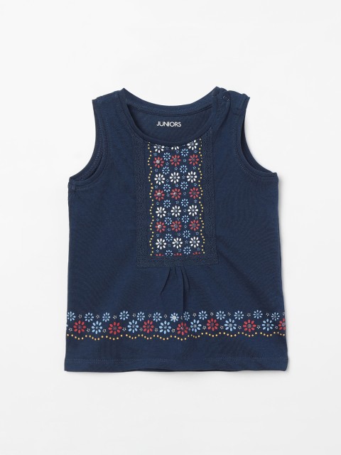 

Juniors by Lifestyle Girls Navy Blue & Red Printed Pure Cotton Top