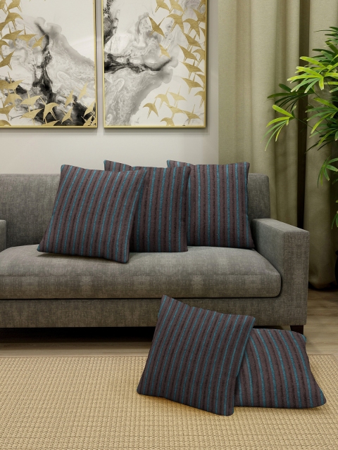 

KLOTTHE Brown & Blue Set of 5 Striped Square Cushion Covers
