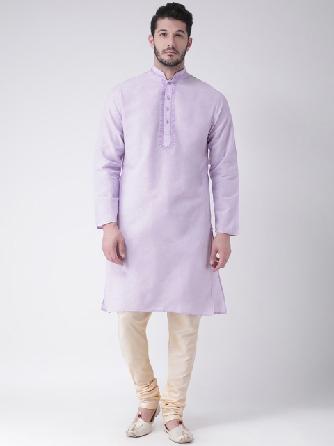 

SG LEMAN Men Purple & Beige Embroidered Kurta with Churidar