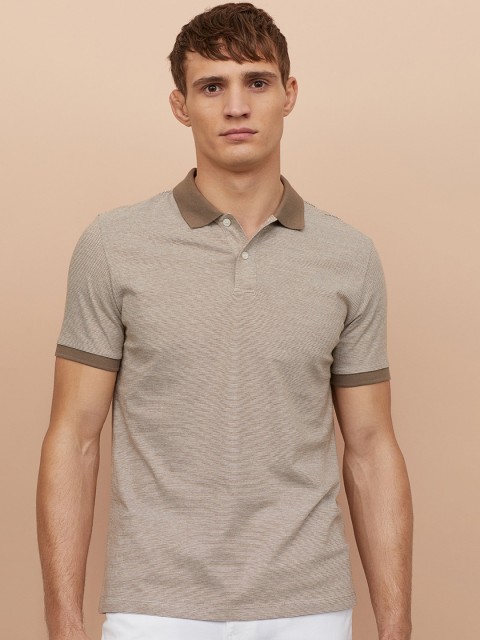 

H&M Men Beige Solid Polo Shirt Slim Fit