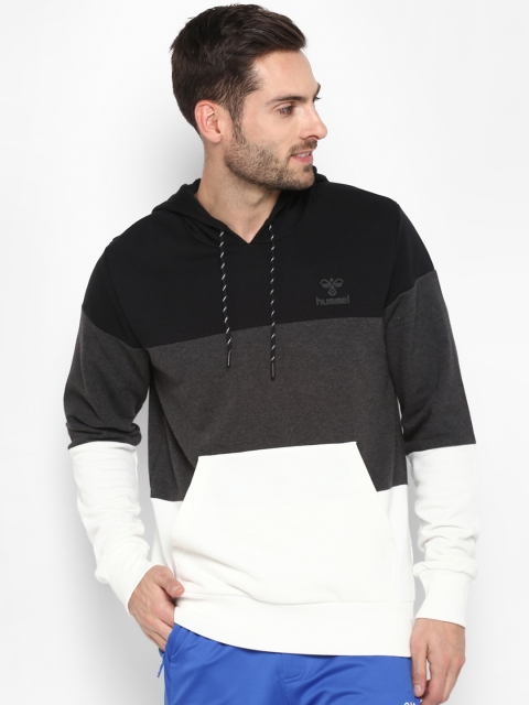 

hummel Men Black & White Colourblocked Hooded Sweatshirt