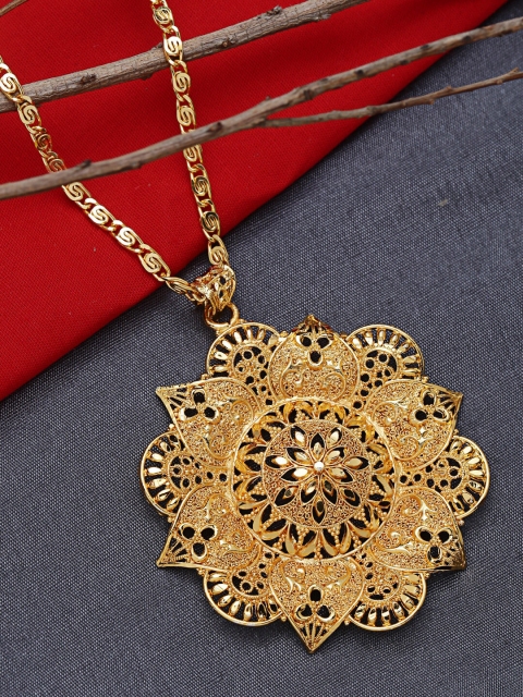 

ZeroKaata Gold-Plated Floral Handcrafted Pendant with Chain