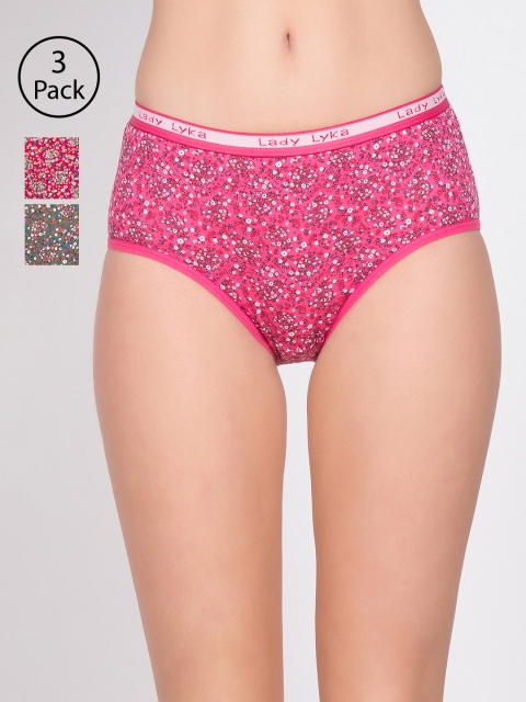 Lady Lyka Women Pack of 3 Printed Hipster Briefs VANITY-FAIR-3, Pink