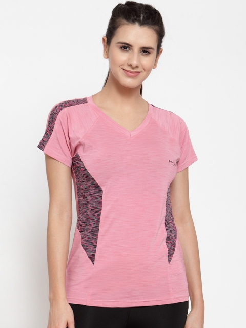

Boston Club Women Pink & Black Colourblocked V-Neck T-shirt