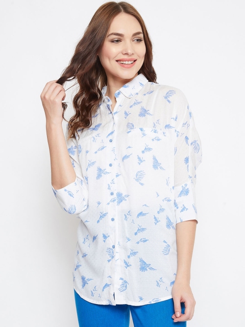 

The Kaftan Company Women White & Blue Printed Shirt Style Top