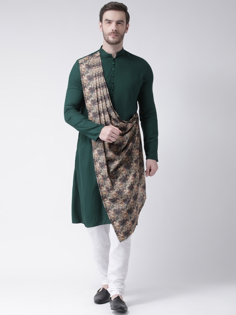 

DEYANN Men Green & Brown Printed Kurta with Churidar & Attached Dupatta