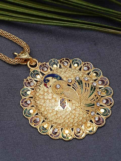 

ZeroKaata Gold-Plated & Blue Peacock Handcrafted Pendant with Chain