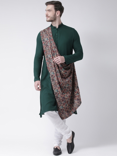 

DEYANN Men Green & White Printed Drape Kurta with Churidar