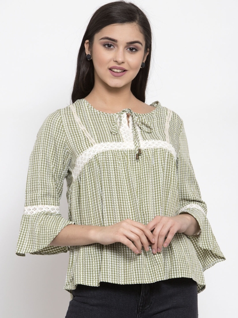 

Global Republic Women Green & White Checked A-Line Top