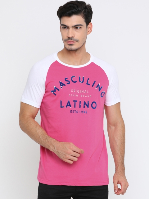 

Masculino Latino Men Pink Printed Round Neck T-shirt