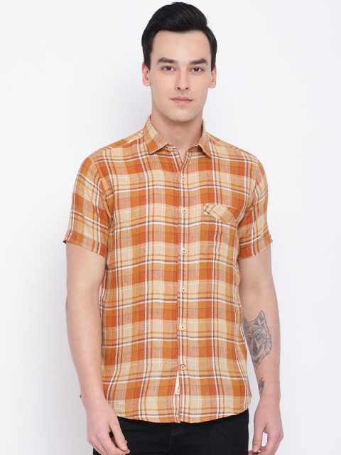 

Monte Carlo Men Orange & White Regular Fit Checked Casual Shirt