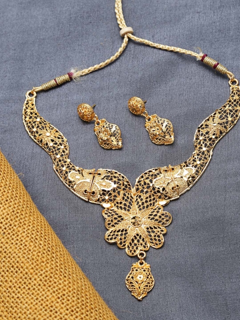 

ZeroKaata Gold-Plated Floral Ethnic Handcrafted Jewellery Set