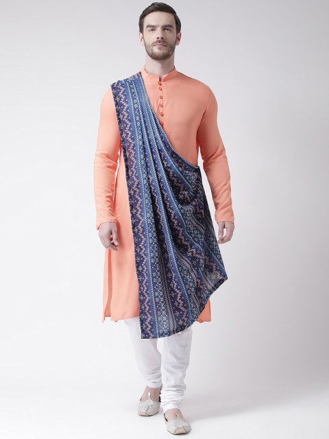 

DEYANN Men Peach & White Printed Kurta with Churidar