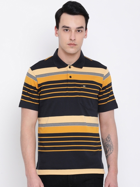 

Monte Carlo Men Black & Yellow Striped Polo Collar T-shirt