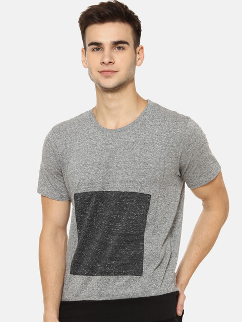 

Campus Sutra Men Grey & Black Colourblocked Round Neck T-shirt