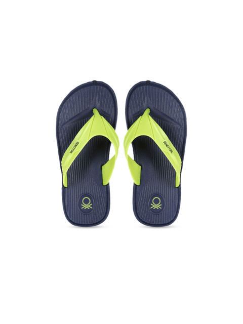

United Colors of Benetton Boys Navy Blue & Lime Green Solid Thong Flip-Flops