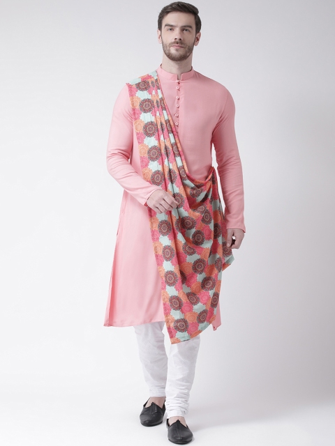 

DEYANN Men Pink & White Printed Drape Kurta with Churidar