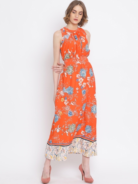 

Oxolloxo Women Orange Printed Fit and Flare Dress