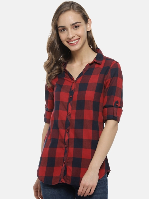

Campus Sutra Women Red & Navy Blue Regular Fit Checked Casual Shirt