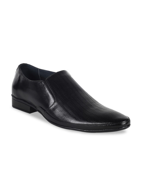 

Egoss Men Black Textured Leather Formal Slip-Ons