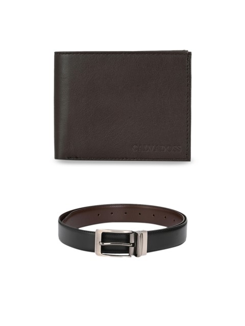 

Calvadoss Men Black & Brown Premium Belt & Wallet Gift Set
